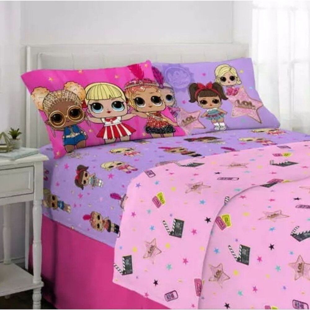 LOL SURPRISE Kids Girls 4pc FULL Size Sheet Set Flat + Fitted + 2 Pillowcase NEW